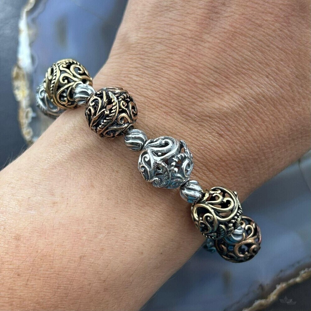Carolyn Pollack Sterling, Brass, Copper Decorated Swirl Beads Bracelet For Women - Picture 2 of 10